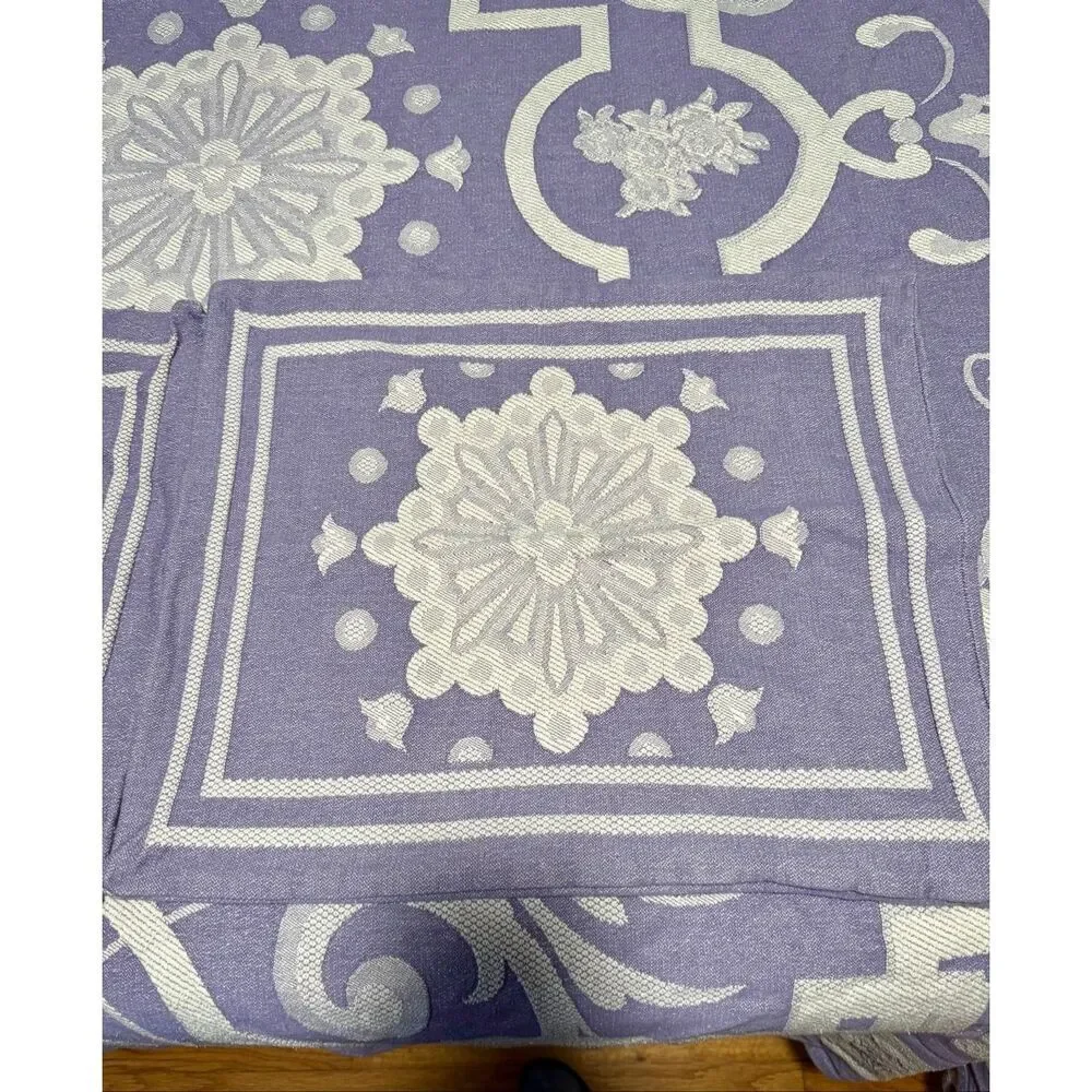 Queen Size 100% Cotton Bedspread Coverlet + Two Square Shams Purple and White